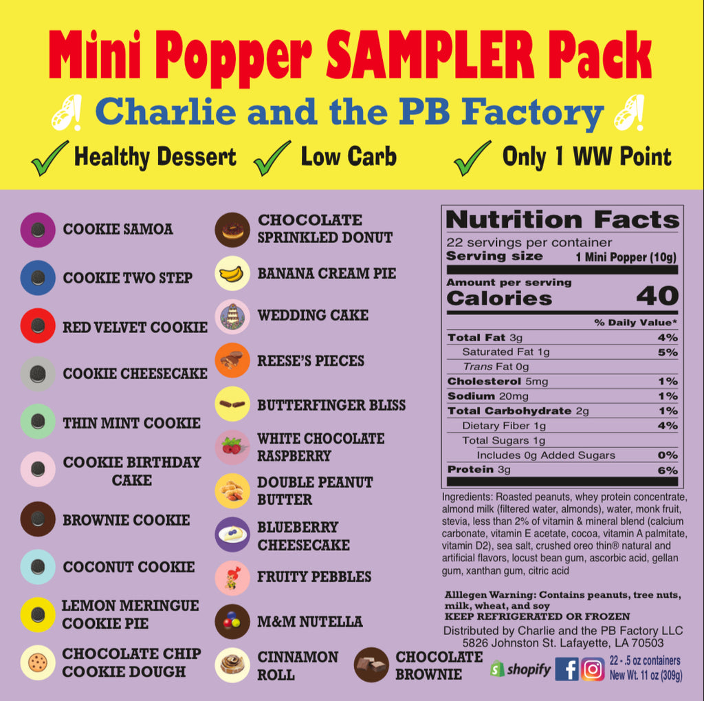 *Mini* Popper Sampler Pack (22 Flavors) – The Peanut Butter Factory
