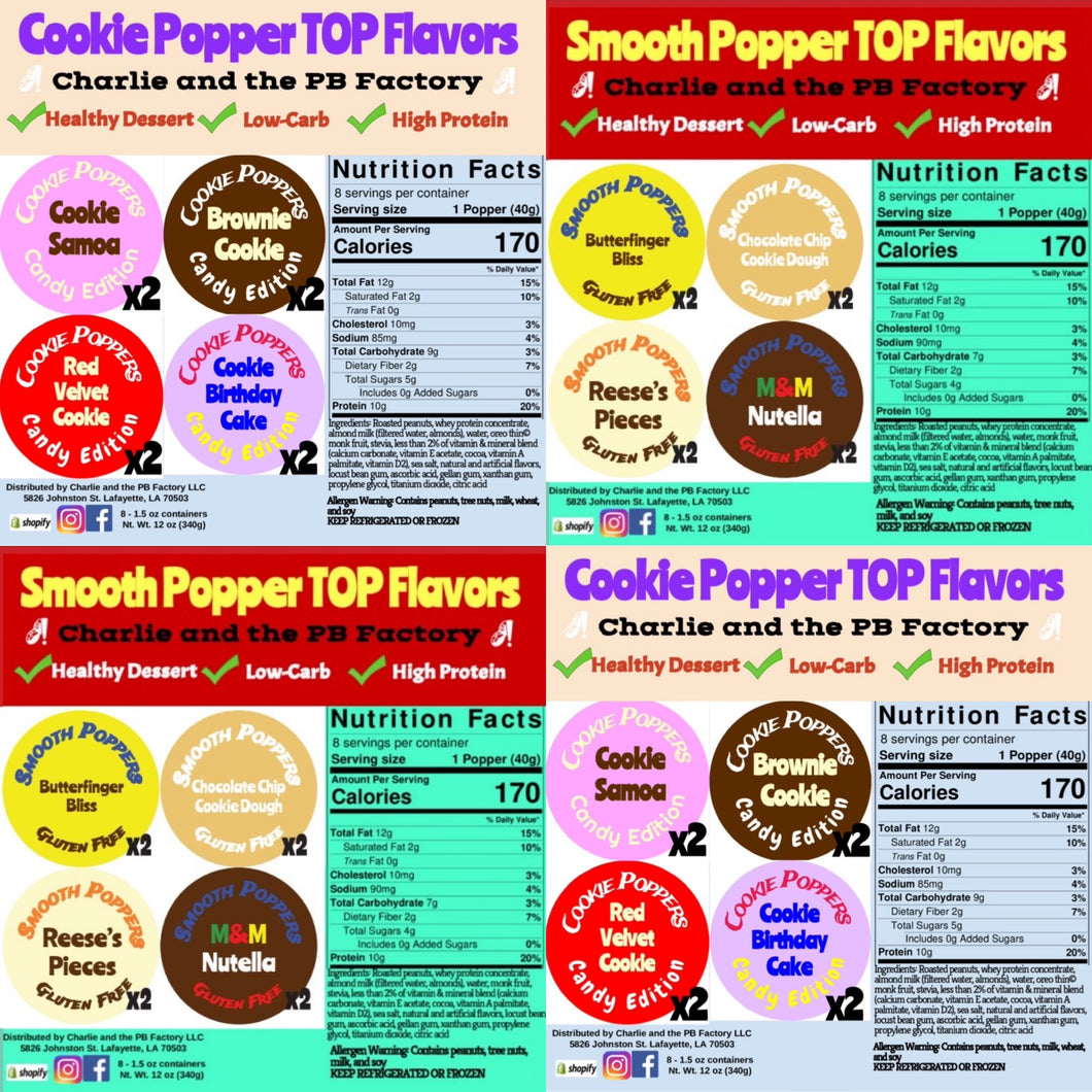 Cookie/Smooth Combo Pack (16 - 2 oz. Poppers) – The Peanut Butter Factory